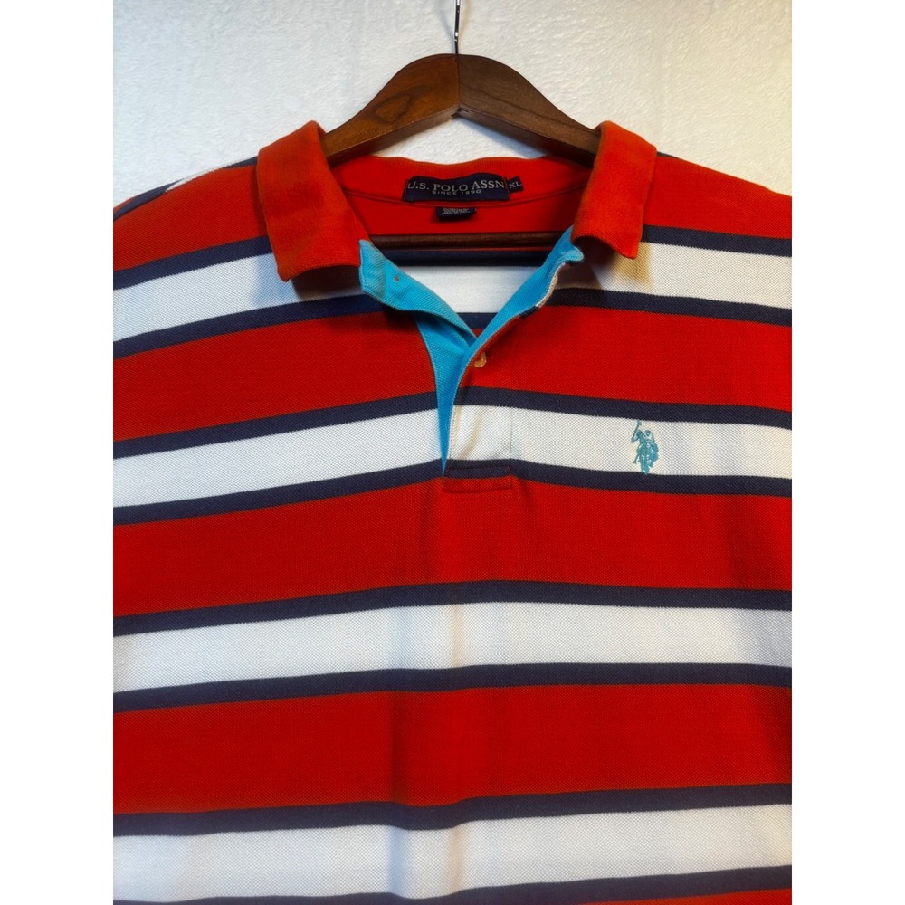 U.S. Polo Assistant‎ Mens Polo Shirt XL Short Sleeve Button Orange Blue White